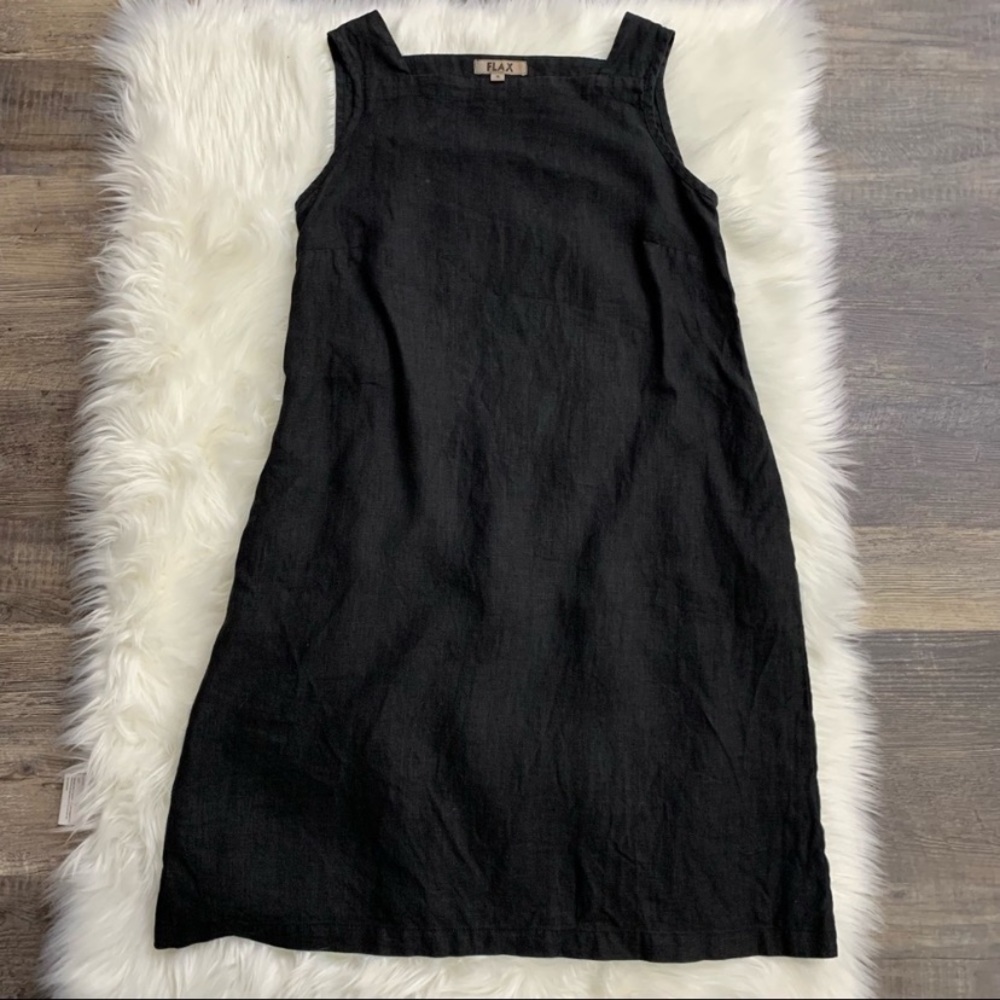 Flax Linen square neck sleeveless jumper dress with pockets